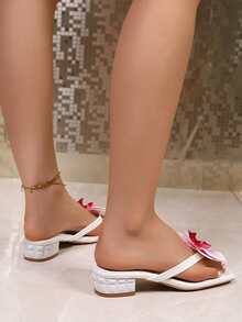 Sandal Musim Panas Model Baru Ukuran Besar dengan Ujung Persegi, Sandal Jepit Hak Tipis, Sandal Jepit Serbaguna dengan Hak Tipis untuk Wanita - Putih - View 7