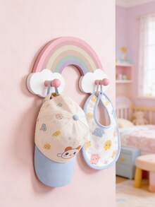 1pc Handmade Rainbow Cloud Shaped Wooden Wall Hook, Bohemian Style Wall Decor Hook Suitable For Kids Room And Towel Storage - Multicolor - View 5