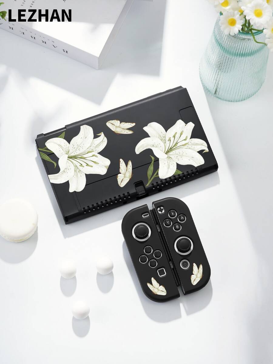 Funda protectora con estampado de flor de lirio blanco, bolsa de almacenamiento, apta para Switch2 (2025)/Switch OLED/Switch NS/Lite, accesorios de consola de juegos de nueva generación Switch 2, funda protectora de batería extendida, mejor regalo para jugadores de SWITCH - Multicolor - Ver 1
