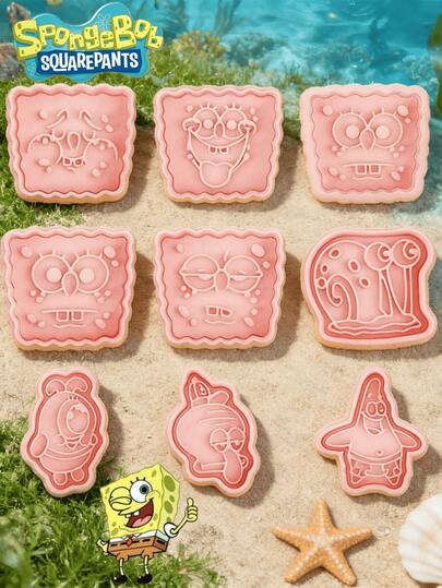 SpongeBob SquarePants 1件/3件装 - 主题可重复使用巧克力饼干烘焙模具，包含章鱼哥、蟹老板、珊迪和小蜗等卡通人物。可爱的蛋糕/巧克力模具，易于使用。随机款式，可用于DIY奶嘴、厨房饼干装饰、奶瓶、服装、糖果饼干等，也适用于蛋糕装饰、厨房装饰、派对礼物，以及烘焙和制作饼干。款式随机。