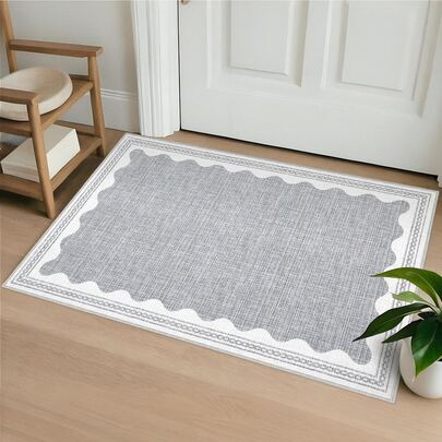 1 pieza Alfombra/felpudo decorativo con estampado geométrico de terciopelo, lavable a máquina, resistente, adecuado para entrada, sala de estar, dormitorio, estudio y otros espacios, alfombra de entrada, alfombra de dormitorio, alfombra de sala de estar, alfombra de pasillo.