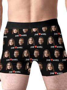 Custom Face Boxers With Hearts, Personalized Couple Photo Underwear, Name Picture Boxer Briefs For Men, Funny Anniversary Gift For Husband - Black - View 6