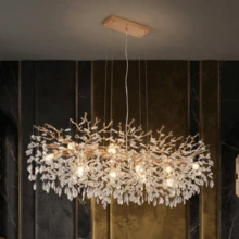 Modern Luxury K9 Crystal Tree Branch Chandelier, 18-49" Large Gold Linear Island Lighting, 7-14 Light Artisan Branching Pendant Light For Dining Room, Living Room, Foyer - Retro - View 2