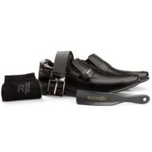 Kit 4x1 Rafarillo Men's Dress Shoes In Comfortable Leather, New Release, For Weddings And Work + Belt + Socks + Shoehorn, Original Mahogany Black Footwear 45030 - 黑色 - 查看 1