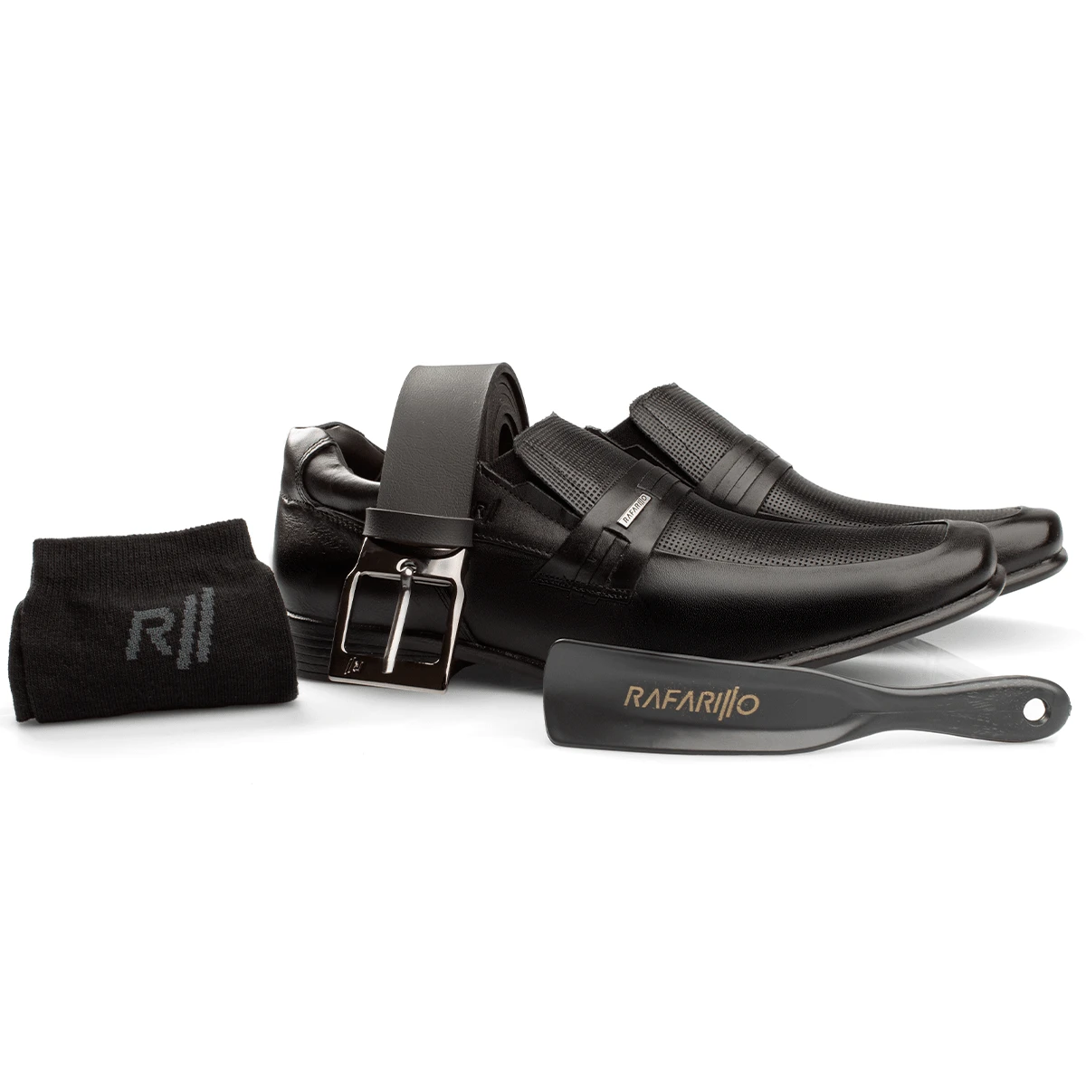 Kit 4x1 Rafarillo Men's Dress Shoes In Comfortable Leather, New Release, For Weddings And Work + Belt + Socks + Shoehorn, Original Mahogany Black Footwear 45030 - 黑色 - 查看 1