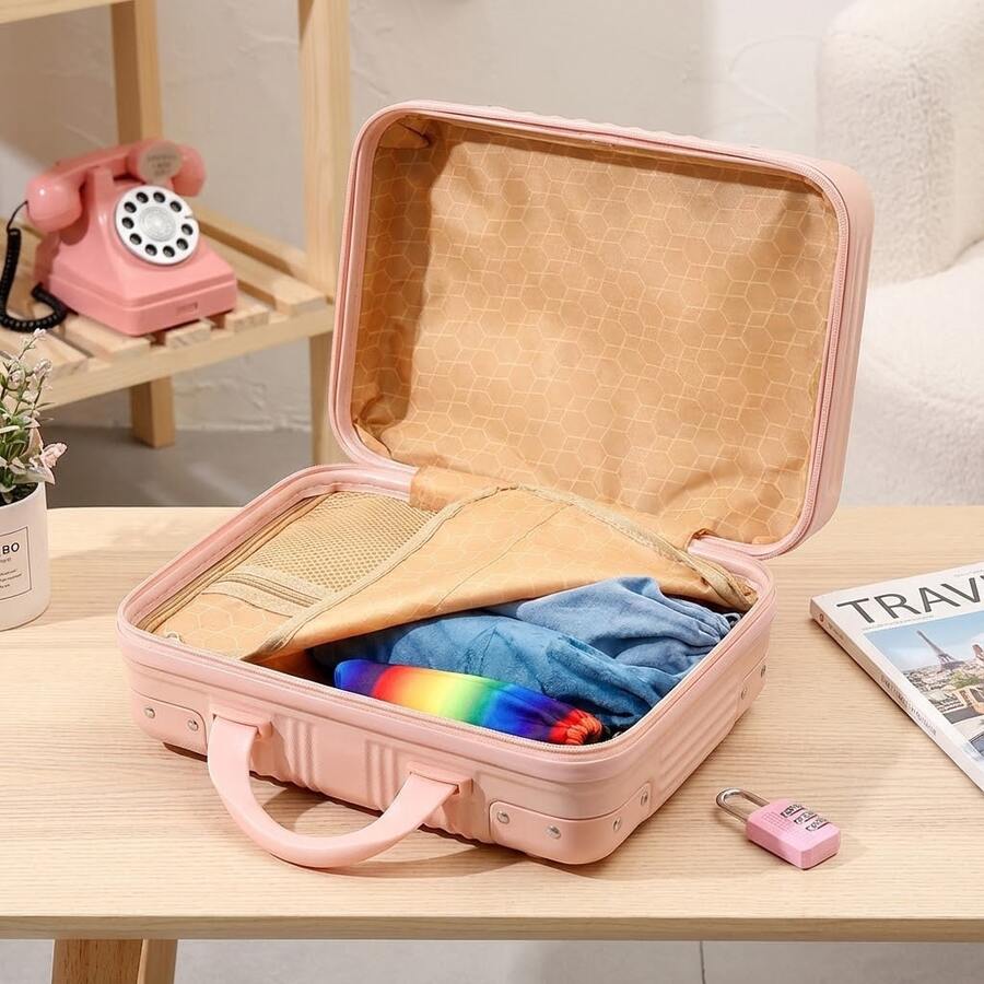 1pc Portable Cosmetic Organizer Box, Professional Makeup Tool Bag, Large Capacity Waterproof Multifunctional Travel Makeup Case - Pink - View 1