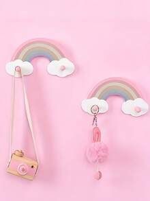 1pc Handmade Rainbow Cloud Shaped Wooden Wall Hook, Bohemian Style Wall Decor Hook Suitable For Kids Room And Towel Storage - Multicolor - View 4
