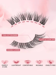 Mlen Diary Eyelash Clusters, 10 Pairs 10-14mm C Curl False Eyelashes, DIY Cartoon Style Natural Fluffy Lashes, Suitable For Home Use - C - View 3