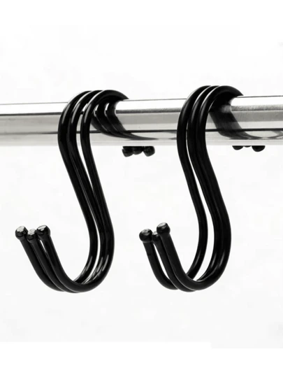 12/24 piezas Ganchos en forma de S de acero negro de alta resistencia, adecuados para colgar ollas, sartenes, tazas, plantas, bolsas, pantalones vaqueros, toallas y talla grande - Ganchos de almacenamiento para baño y cocina
