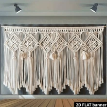 1pc 2D Flat White Bohemian Style Fringe Floral Curtain - Fashionable Wedding & Party Backdrop, Elegant Photography Background Cloth, Polyester Fabric For Indoor & Outdoor Decor - A - View 6