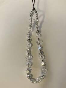 1pc Fashionable Beaded Dreamy Blue Crystal Star Hanging Chain, Suitable For Phone, Camera, Earphone, Personalized Accessory Decoration Gift - Blue Plus Transparent - View 1