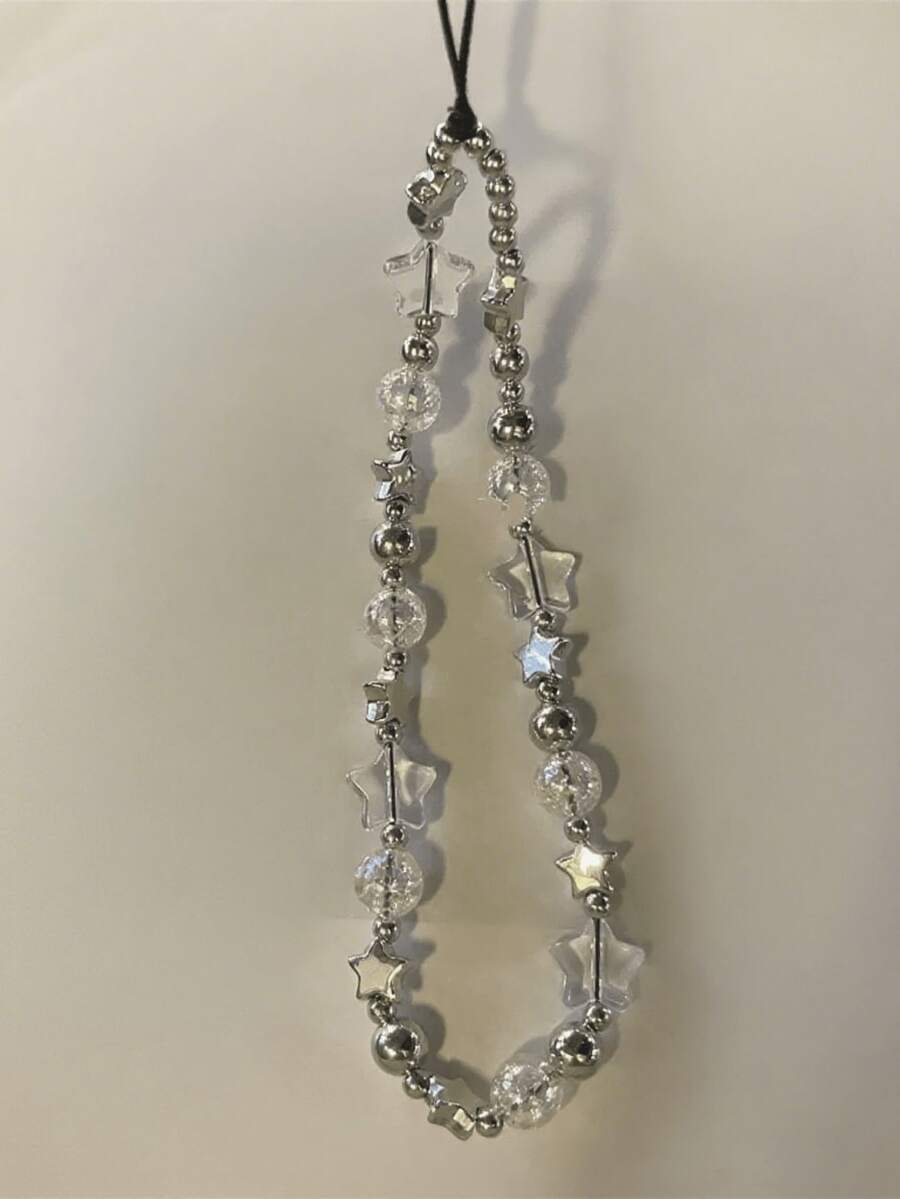 1pc Fashionable Beaded Dreamy Blue Crystal Star Hanging Chain, Suitable For Phone, Camera, Earphone, Personalized Accessory Decoration Gift - Blue Plus Transparent - View 1