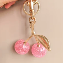 1pc Cherry Shaped Keychain Bag Charm - Car Cherry Accessory Keyring, Women's Christmas/Valentine's Day Gift (Size: 4.3in/10.92cm X 2.6in/6.6cm, Cherry Size: 1.18in/3cm) Gifts For Mother, Father, Graduation, And Teacher - Silver+Pink - View 6
