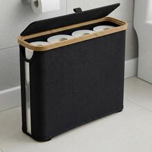 Bamboo Toilet Paper Storage Basket With Lid-Large Capacity Holds 12 Rolls, StylishBathroom Organizer With Wooden Slats AndgeMetal Frame, Gray Fabric-Like Exterior, Perfectfor Modern Bathrooms, Multipurpose Basket Natural Aesthetic Fabriclike Finish, ToiletPaper Storage Containers - Xem 10