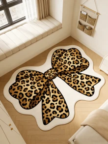 1pc Leopard Print Bow Decor Floor Mat, Decorative Carpet, Bedroom Decor, Small Rug, Carpet, Home Decor, Living Room Carpet, Living Room Small Rug, Bedroom Rug, Living Room Home Decor, Outdoor Rug, Washable Carpet - Multicolor 1 - View 3