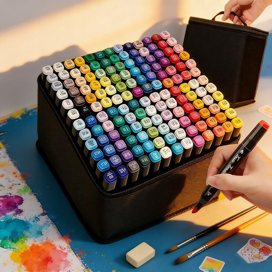 80 Colors Dual Tip Permanent Markers Set Professional Art Markers For Adult Coloring Sketching Illustration Underlining Ideal Halloween Christmas Gifts - 升級款80色套裝 - 查看 1
