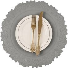 1/4/6pcs Vintage Floral Leather Placemats, Thick & Washable, Round Dining Table Mats, Heat Insulation Pads Suitable For Valentine's Day, Mother's Day, Wedding Party, Christmas, Halloween, Thanksgiving, Dinner, Restaurant, Hotel, Home - Light Grey - View 4