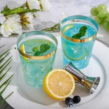 10pcs/20pcs/25pcs/30pcs/40pcs Premium Gold-Rimmed Clear Plastic Cups, Reusable Beverage Cups Suitable For Parties, Weddings, Picnics And Various Events - Transparent With Gold Trim - View 8