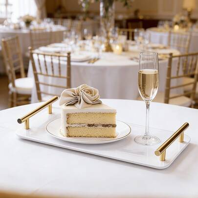 Acrylic Tray With Gold Handle, Wedding Dessert Table, Family Gathering C-Site Artifact, Living Room Coffee Table/Dining Table For Cakes And Champagne, Stylish Design With Double Handles For Easy Access, Small Unit Storage And Display In One