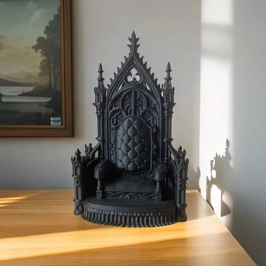 1件黑色/银色哥特式暗黑王座桌面摆件 - 奢华氛围装饰，适用于娃娃、收藏品和房间展示，高端哥特式迷你王座装饰