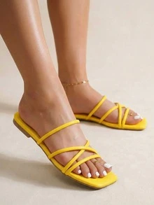 planare Women's Minimalist Criss-Cross Strap Yellow Sandals - Yellow - View 2