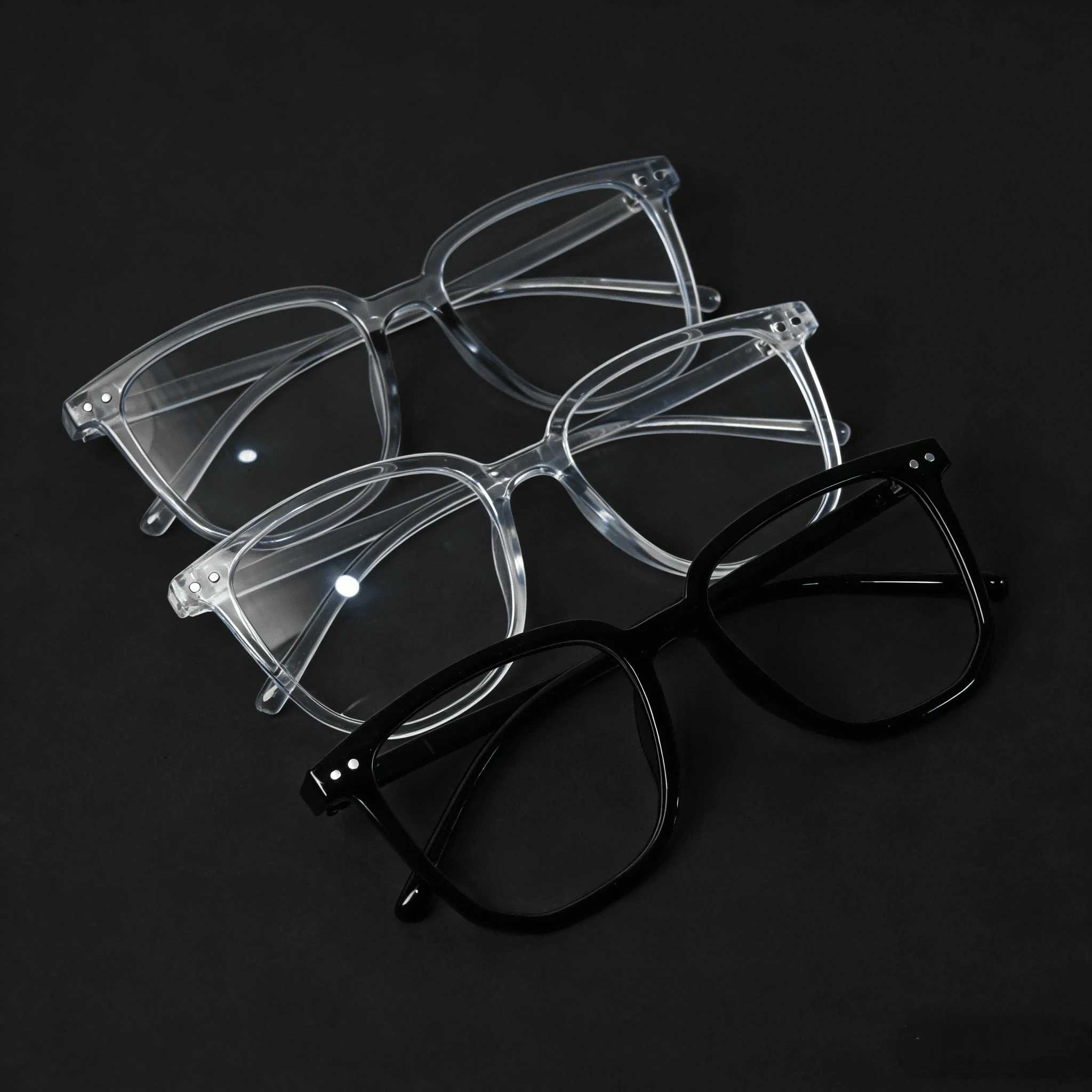 3 chiếc kính thời trang trong suốt, màu trơn, chất liệu PC (Polycarbonate) kiểu dáng thường ngày. - 3 CÁI Trong Suốt - Xem 1