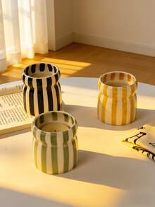 1个复古手绘条纹陶瓷烛台杯，空杯，不含蜡烛 - 适合装饰客厅、卧室、咖啡桌，营造复古氛围，也是节日和送给亲朋好友的理想礼物 - 條紋 - 查看 11