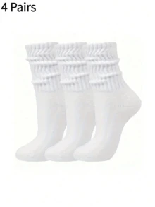 6双装女士抓绒袜，及膝针织保暖舒适休闲腿套，秋冬季 - 白色 - 查看 13