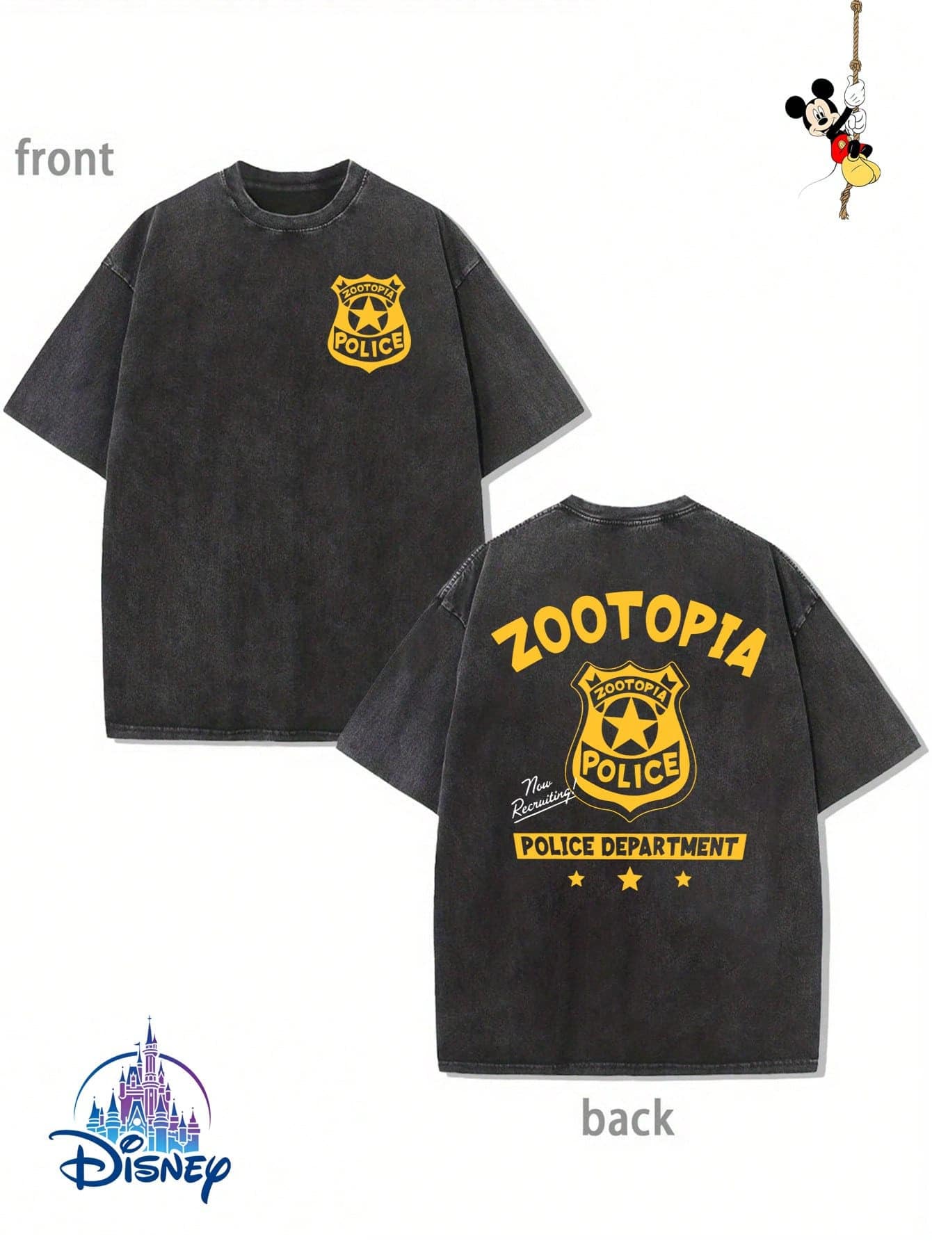 Authorized By Disney, Mickey Printed Flowers On Both Sides, Fashion Cartoon Short Sleeve Design, Cartoon Short Sleeve, Men's Cotton Washed T-Shirt. Soft And Breathable, It Can Be Used As A Gift For Couples. - màu đen - Xem 1