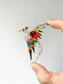 1枚女士闪亮水晶凤凰胸针，闪亮水晶鸟类动物胸针别针，适合搭配帽子、围巾、披肩、毛衣、开衫 - 彩色 - 查看 1