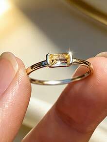 1pc S925 Sterling Silver Ring Inlaid With Synthetic Zirconia, Elegant & Classy Daily Wear Jewelry For Women - Yellow Gold - View 3