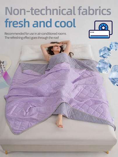 1 PC Solid Colour Cooling Blanket, Summer Lightweight Cooling Quilt With Diamond Quilting & Floral Print, Cooling Fabric, Reinforced Edges, Machine Washable, Portable For Bedroom Sofa Office Outdoor, Refreshing Comfort For Heat-Sensitive People & All Ages, Ideal For 22-32°C High-Temperature & Air-Conditioned Rooms