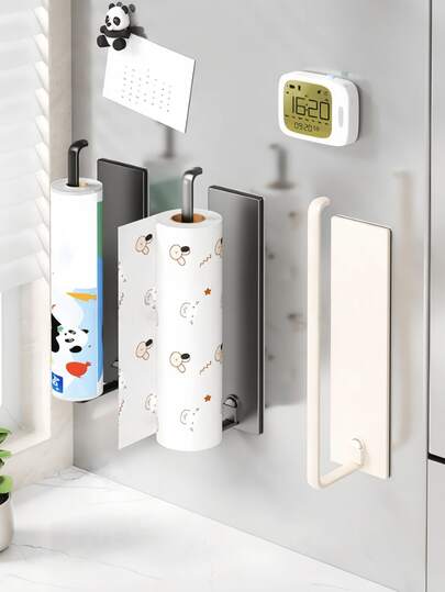 Magnetic & Adhesive Paper Towel Holder - No Drill Kitchen Paper Towel Rack For Refrigerator & Wall - Fits Standard Paper Towel Rolls