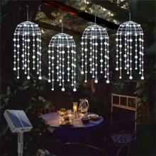 YEYAYU Bộ 1 đèn LED hình sứa treo năng lượng mặt trời, 128/256 bóng, 8 chế độ nhấp nháy, thích hợp trang trí sân vườn, hiên nhà, mái che, cầu thang, cây cối, lều, tiệc tùng, lối đi, chiếu sáng ngoài trời, trang trí Giáng sinh. - Đèn sứa năng lượng mặt trời - Xem 11