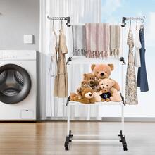 Wäscheständer, 3-stufiger klappbarer Wäschetrockner, 75 x 64 x 170 cm, Doppelstange, flügelförmiger Wäschetrockner - Schwarz-Weiß - Übersicht 5
