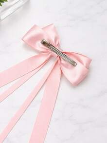 Satin Ribbon Bow Hair Clip, Soft & Sweet Style, Versatile For Daily, Campus, Date, Flatters Back Of Head Shape - Pink - View 3