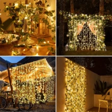 YEYAYU 1串140/200颗LED太阳能人造常春藤帘灯,8种闪烁模式,铜线仿真常春藤仙女灯,适用于户外花园、墙壁、阳台、屋檐、栅栏、树木、婚礼、派对、餐厅、户外照明、圣诞装饰 - 太陽能常春藤窗簾燈 - 查看 10