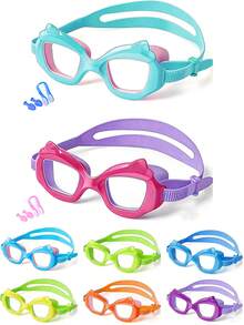 2副儿童游泳镜，防雾，防漏，视野宽广，无绑带设计，适合3-12岁儿童，男孩女孩均适用 - 彩色 - 查看 1
