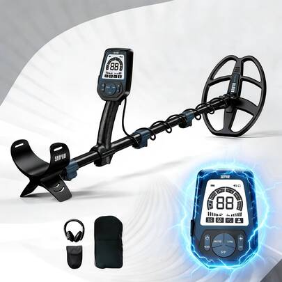 SUNPOW Rechargeable Metal Detector For Adults - 1800mah Lithium Battery, 24H Long Usage, 10'' Deep Dual D-Coil With 5 Search Modes, Best Gift