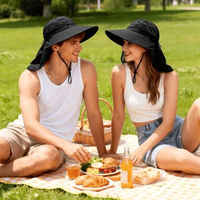 1 pieza Sombrero de verano para hombres con ala extra ancha y protección para el cuello, cómodo y duradero para actividades casuales al aire libre, sombrero de sol unisex; Sombrero de sol con ala ancha para hombres, sombrero tipo capa para pesca, duradero, ligero y fácil de cuidar, adecuado tanto para hombres como para mujeres; Sombrero de pescador para protección solar al aire libre, gorra de malla transpirable tipo papá, sombrero de pescador con correa para el cuello - regalo de vacaciones para esposa y madre [estilo y color enviados al azar]