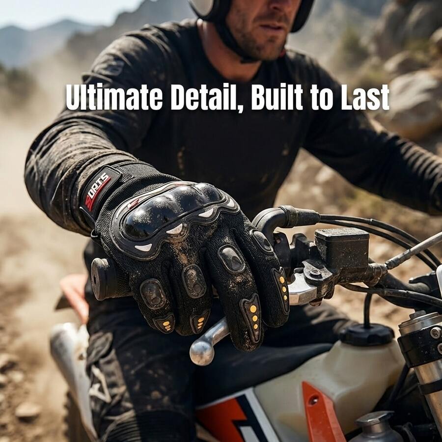 Motorcycle Protective Gloves, Full Finger Motorbike Racing Gear, Hard Shell Knuckle & Joint Protection, Anti-Slip Palm Compatible With Touchscreen, Breathable Outdoor Riding Equipment For Men, Anti-Slip Gloves. - Locomotive Length Finger - View 1