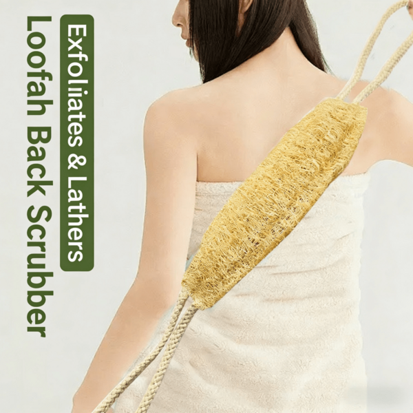 Bucha vegetal natural para esfoliação das costas, escova longa para banho, autolimpante.
