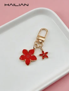 HAILIAN 輕量優雅櫻花造型鑰匙圈，合金材質，六瓣花朵裝飾，適合包包吊飾、汽車鑰匙圈，情侶生日與節日禮物旅行配件 - 紅色 - 查看 10