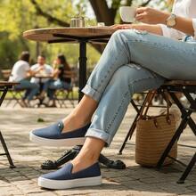 Women's Casual Slip On Tennis Calce Facil Platform Offer! - 藍色 - 查看 5