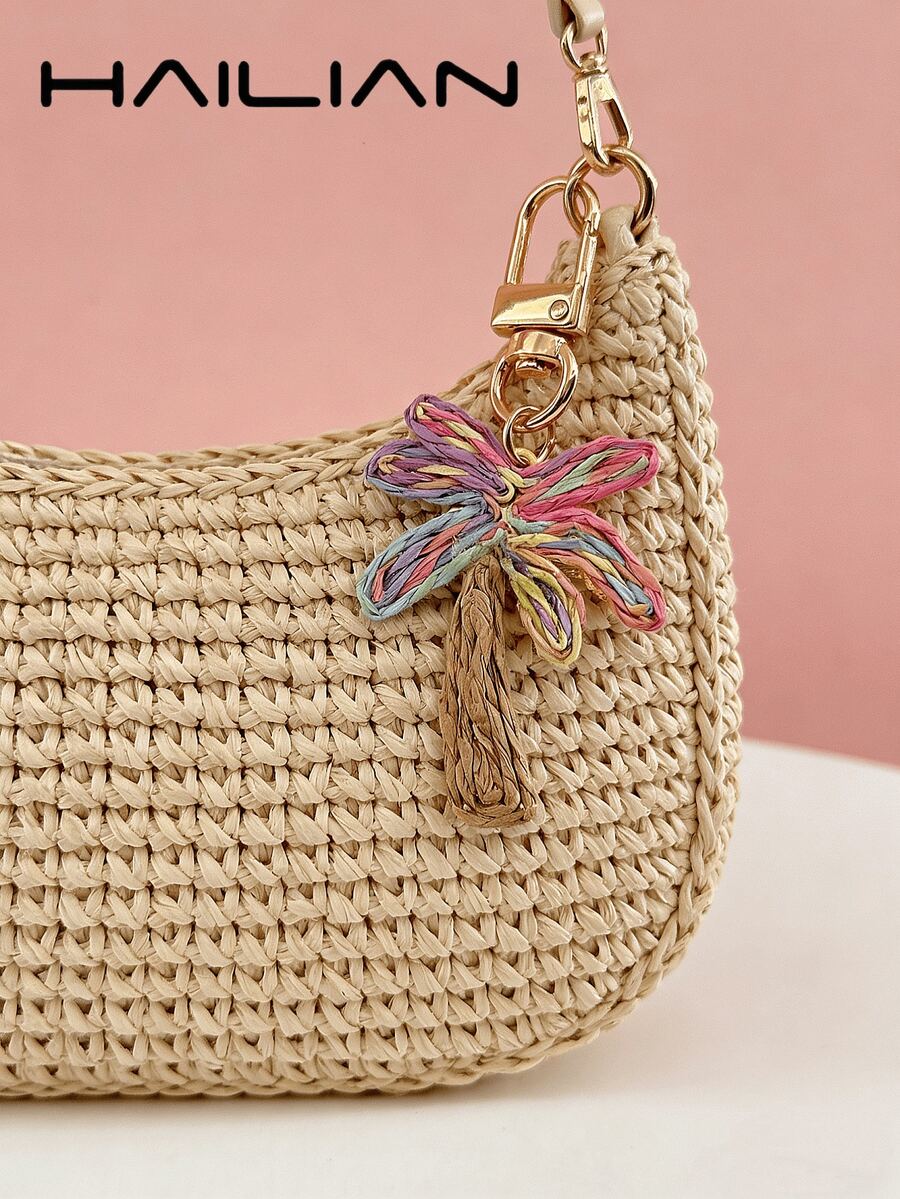 HAILIAN A Charming Woven Coconut Tree-Shaped Raffia Grass Accessory, Presenting Intricate Interweaving In Various Colors. It Can Perfectly Serve As A Bag Accessory Or Car Keychain, And Also Makes A Lovely Small Gift For Holidays Or Birthdays. - Multicolor - View 1
