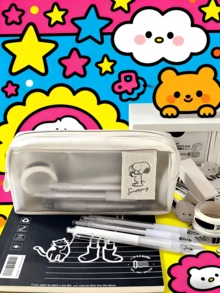 1pc Korean Style Snoopy Double-Layer Large Capacity Pencil Case, Cute Stationery Bag Suitable For Middle School Students, Classroom Rewards, Christmas & Birthday Gifts - Multicolor - View 5