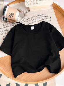 2pcs/Set Short T-Shirt Sporty Shorts Outfit Simple Letter Pattern Print Short Sleeve Top And  Girls Outfit Big Girls Summer Outfit Sets - màu đen - Xem 5