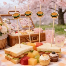 50/100/200/400pcs Premium Hamburger Shaped Skewers, Disposable Mini Bread Shaped Cake Pops With Hamburger Seed Pattern Design, Cocktail Picks, Fruit Picks, Burger Picks, Snack Picks, Suitable For Party, Wedding, BBQ, Picnic, Bakery - Food Decor - Multicolor - View 7