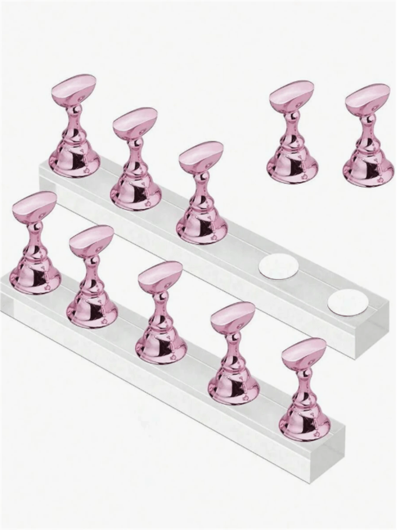 Y2K 12pcs Rose Gold Nail Art Display Set, Includes 2 Acrylic Bases And 10 Practice Stands, Suitable For Nail Art Display, Practice And Beginner DIY Home Nail Art - Multicolor - View 1
