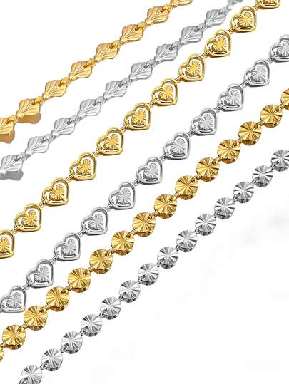 100cm Stainless Steel Hollow Heart Embossed Chain, For DIY Necklace, Choker, Anklet Crafting